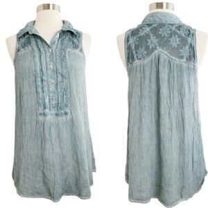 Free people women’s flowy sleeveless sheer tunic top in pacific blue size XS